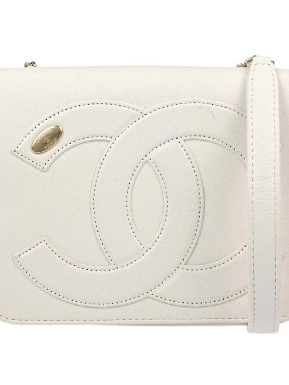 Best07/ Chanel White Lambskin CC Mania Flap Leather Shoulder Bag NQ10825